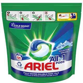 Ariel | All in 1 Pods | Detergent Mountain Spring, 51 capsule