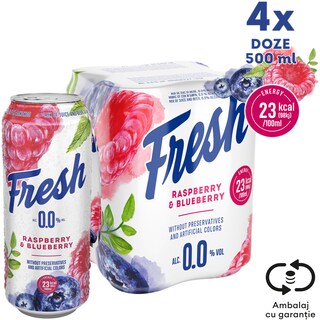 Fresh 0.0 | Bere fara alcool cu suc de zmeura si coacaze 4x0.5L