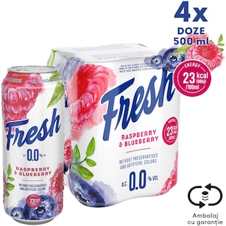 Fresh 0.0 | Bere fara alcool cu suc de zmeura si afine 4x0.5L