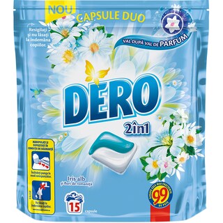 Dero | Detergent capsule DUO cu Iris alb si Flori de romanita 15 capsule