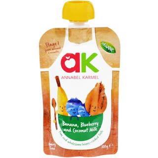 Annabel Karmel | Piure pentru copii cu banane,afine si lapte de cocos bio 100g