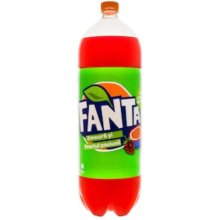 Fanta | Bautura racoritoare carbogazoasa cu aroma de zmeura si fructul pasiunii 2.5l