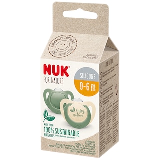 NUK | For Nature | Suzeta din silicon, 0-6 luni, 2 bucati, verde
