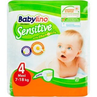 Babylino | Scutece Sensitive numarul 4 pentru 7-18kg, 20 bucati