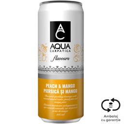 Bautura racoritoare carbogazoasa cu suc de piersica si mango 0.33L