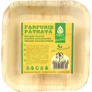 Pack It Nature | Farfurii patrate biodegradabile, 17x17x2.5cm, 5 bucati