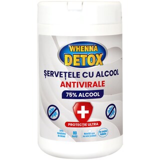 Detox | WHENNA | Servetele umede cu alcool, antivirale 80 bucati
