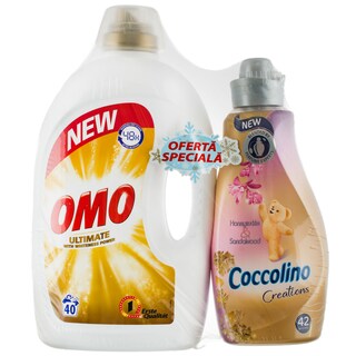 Omo | Pachet cu balsam de rufe Coccolino 1.5l si detergent lichid 2.92l