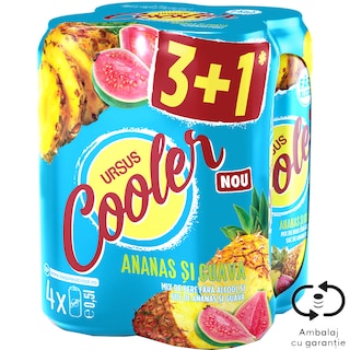 Ursus Cooler | Bere fara alcool cu suc de ananas si guava 4x0.5L