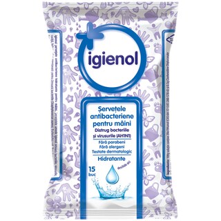 Igienol | Servetele antibacteriene pentru maini, 15 buc.