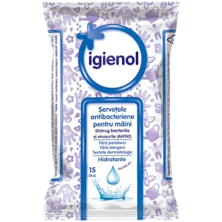 Igienol | Servetele antibacteriene pentru maini, 15 buc.