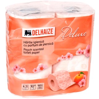 Delhaize | Hartie igienica 4 role 3 straturi cu parfum de piersica