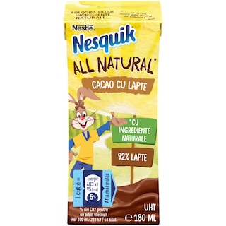 Nesquik | All Natural | Bautura din lapte cu cacao si zahar brut din trestie de zahar 180ml
