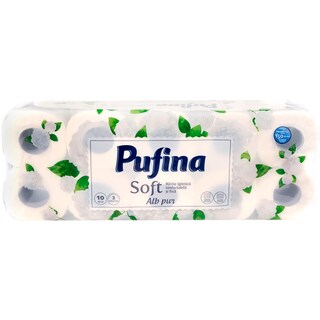 Pufina | Hartie igienica 10 role 2 straturi Soft Alb pur