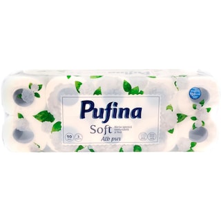 Pufina | Hartie igienica 10 role 2 straturi Soft Alb pur