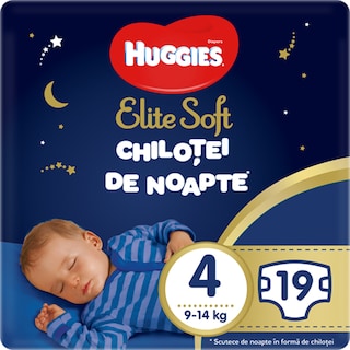 Huggies | Elite Soft | Scutece-chilotel de noapte, marimea 4, 9-14 kg, 19 buc