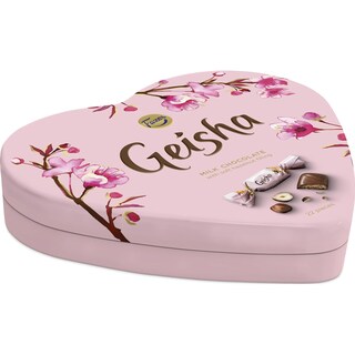 Geisha | Bomboane de ciocolata cu lapte, cu crema de alune de padure, in cutie metalica 158g