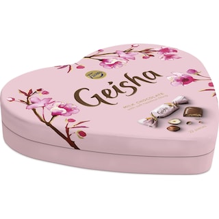 Geisha | Bomboane de ciocolata cu lapte, cu crema de alune de padure, in cutie metalica 158g