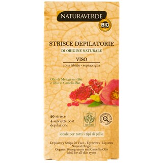 NaturaVerde | Benzi de epilat pentru fata bio cu rodie si ulei de camelie 20 bucati