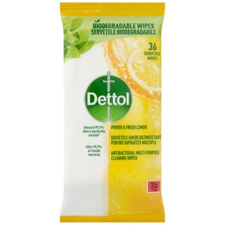 Dettol | Servetele umede dezinfectante biodegradabile, lemon