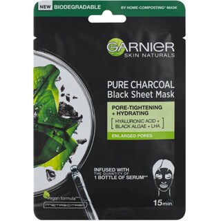 Garnier | Skin Naturals | Masca servetel Pure Charcoal cu alge negre pentru purificare