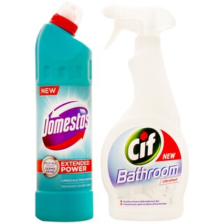 Cif | Pachet curatenie Cif spray Bathroom + Domestos Atlantic fresh 500ml+750ml