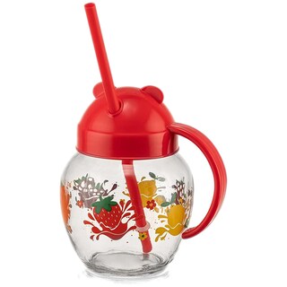 Qlux IDEAS | Cana din sticla cu pai, diverse culori, 370ml