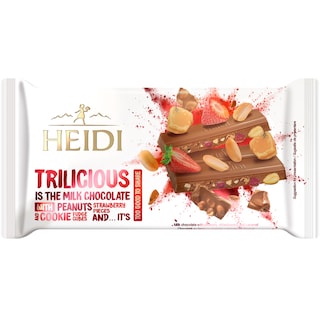 Heidi | Ciocolata cu lapte cu arahide, capsune si caramel 180g