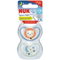 NUK | Suzeta din silicon Space Night, 6-18 luni, 2 bucati, albastru