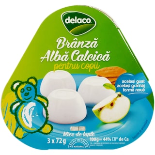 Delaco | Miez de lapte | Branza alba Calcica pentru copii 3 bucati 3x72g