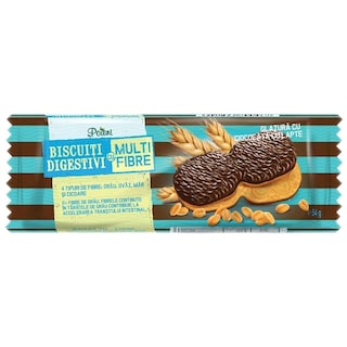 Poieni | Biscuiti digestivi cu multifibre si glazura cu ciocolata cu lapte 54g