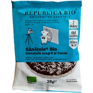Republica Bio | Sanatele bio cu ciocolata neagra si cocos, eco, fara gluten 28g