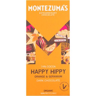 Montezuma's | Ciocolata neagra bio cu portocala & geranium, 74% cacao 90g