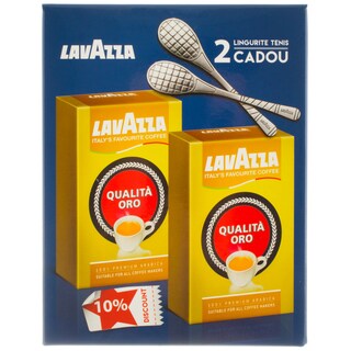 Lavazza | Pachet promotional cu doua pachete de cafea Qualita Oro si lingurite din inox gratis 2x250g