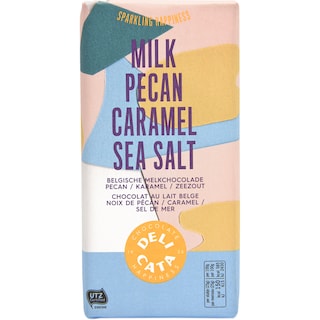Delicata | Ciocolata cu lapte cu nuci pecan, caramel si sare de mare 180g