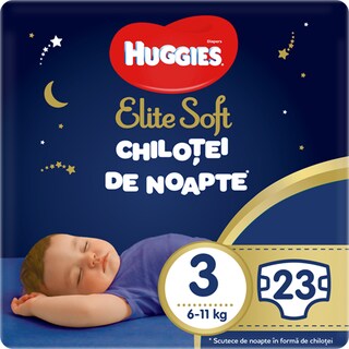 Huggies | Elite Soft | Scutece chilotel de noapte, marimea 3, 6-11 kg, 23 buc