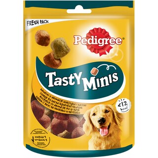 Pedigree | Tasty Minis | Hrana complementara cu aroma de pui si rata pentru caini adulti 130g