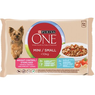 Purina One | Hrana umeda pentru caini <10kg, cu curcan, porc si legume 4x100g