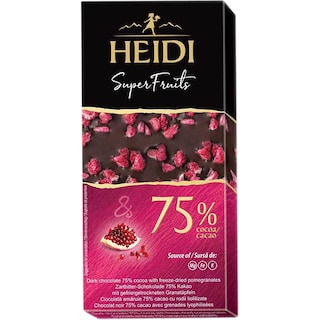 Heidi | Dark Super Fruits | Ciocolata amaruie 75% cacao cu rodii liofilizate 65g