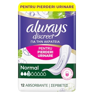 Always Discreet | Absorbante pentru pierderi urinare, Normal, 12 bucati