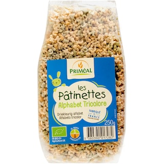 Primeal | Paste alfabet tricolore ecologice 250g