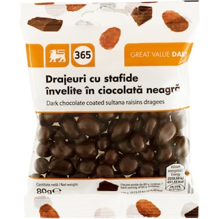 365 | Drajeuri cu stafide invelite in ciocolata neagra 80g