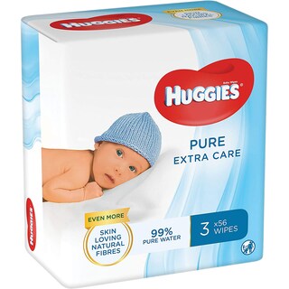 Huggies | Pure extra care | Servetele umede, 3 pachete x 56 buc.