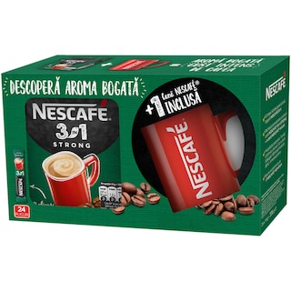 Nescafe | Preparat pudra pe baza de cafea instant Strong + cana 24x14g