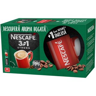 Nescafe | Preparat pudra pe baza de cafea instant Strong + cana 24x14g