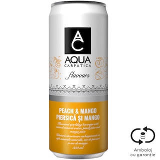 Aqua Carpatica | Bautura racoritoare carbogazoasa cu suc de piersica si mango 0.33L
