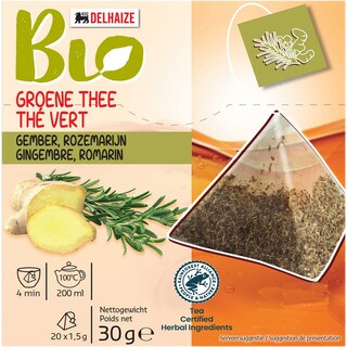 Delhaize Bio | Ceai verde cu ghimbir si rozmarin 20x1.5g