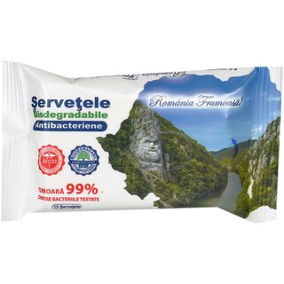 Romania Frumoasa | Servetele antibacteriene biodegradabile, 15 bucati, diverse modele