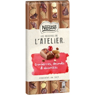 Les Recettes de l'Atelier | Ciocolata cu lapte, merisoare confiate, alune de padure si migdale 170g