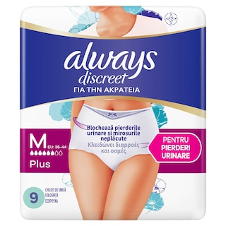 Always Discreet | Lenjerie pierderi urinare M Plus, 9 bucati